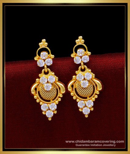 ERG1665 - Latest Daily Use White Stone Earrings Gold Design for Women