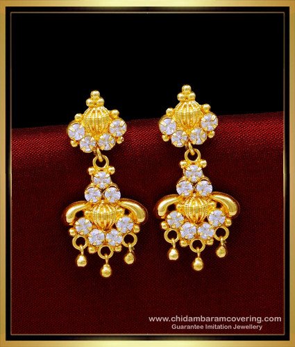 ERG1666 - Pure Gold Plated Guaranteed White Stone Hanging Earrings Design