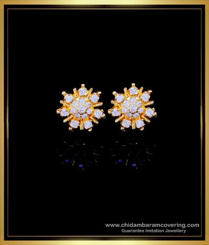 ERG1744 - White Stone Flower Design 1 Gram Gold Earrings Online
