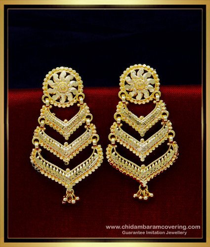 ERG1787 - Traditional Gold Plated 3 Line Wedding Earrings for Bridal