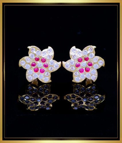 ERG1797 - Latest White and Pink Stone Gold Plated Impon Earrings Online