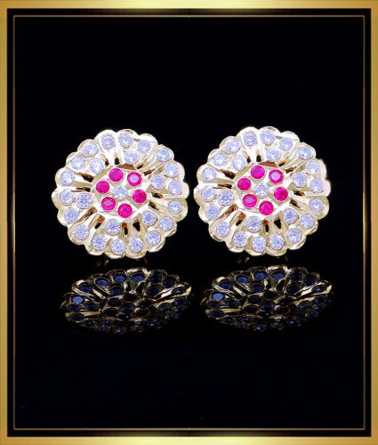 ERG1802 - Beautiful White and Pink Stone Impon Stud Earrings 