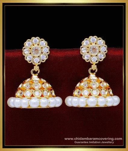 Gold Plated Kundan Polki & Pearl Jhumka Earrings Design by Kiara at  Pernia's Pop Up Shop 2024