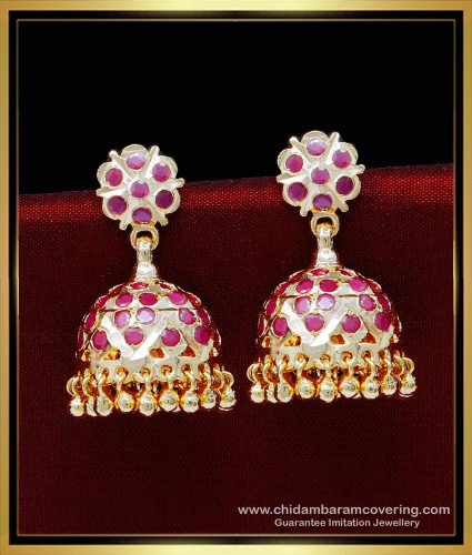 ERG1845 - Traditional Gold Jimikki Kammal Designs with Ruby Stone