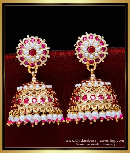 ERG1862 - Stylish Bridal Gold Jhumka Design Pearl Jhumkas Online