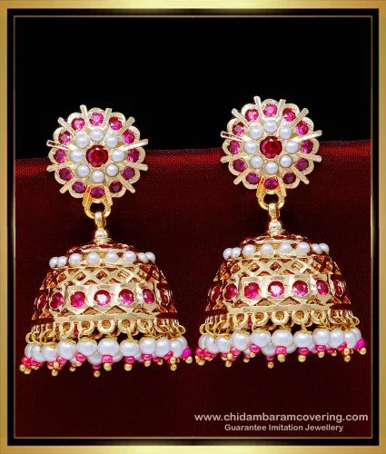 shop online handmade gold plated pearl jhumkas.