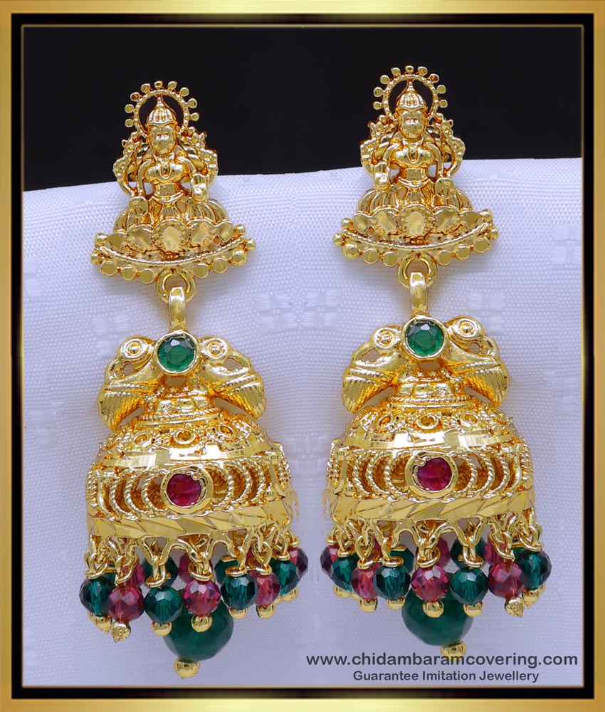 Lakshmi jhumka designs in gold, Women lakshmi jhumka designs, girls lakshmi jhumka designs, buttalu design, lakshmi jhumka designs with price, gold plated jewellery
