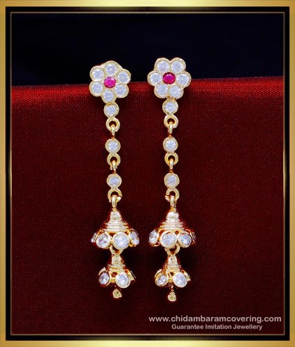 ERG1941 - Trendy 2 Step Stone Long Jhumka Earrings Gold Design