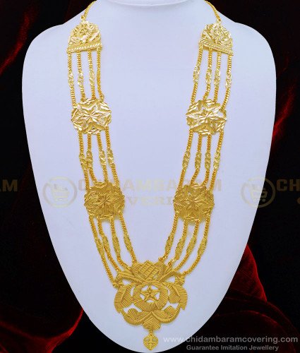 HRM525 - Traditional Four Line Flower Design Gold Governor Malai Model Imitation Jewellery Online