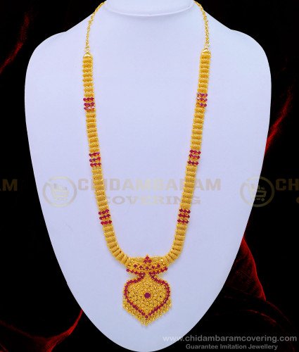 HRM579 - Buy Indian Jewellery Beautiful Ruby Stone One Gram Gold Long Haram Collections  