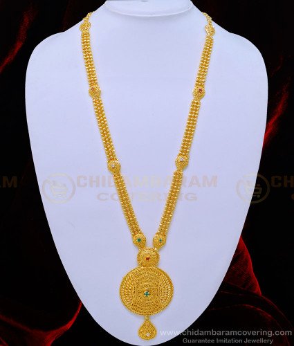 HRM647 - New Model Multi Stone Gold Beads with Round Dollar Long Haram for Wedding  