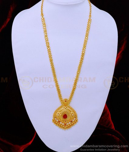 HRM655 - Latest Collections White and Ruby Stone Designer Mini Haram 1 Gram Gold Jewelry