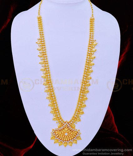 HRM665 - Traditional Lakshmi Design Full White Stone Haram Gold Paled Jewellery