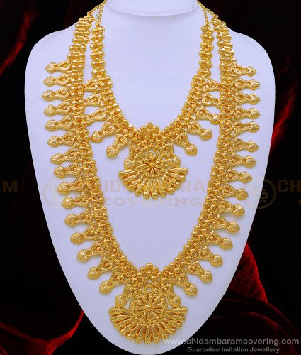 HRM707 - New Model One Gram Gold Plated Kerala Haram with Necklace Set for Wedding 