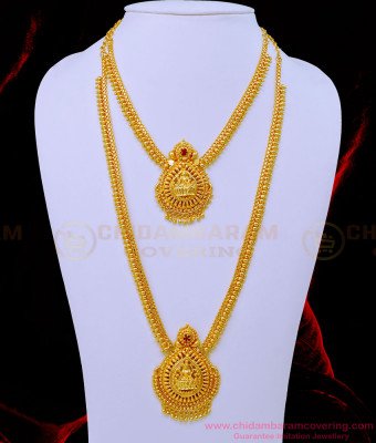 HRM715 - Traditional Ruby Stone Lakshmi Haram One Gram Gold Jewellery Haram Necklace Set Online