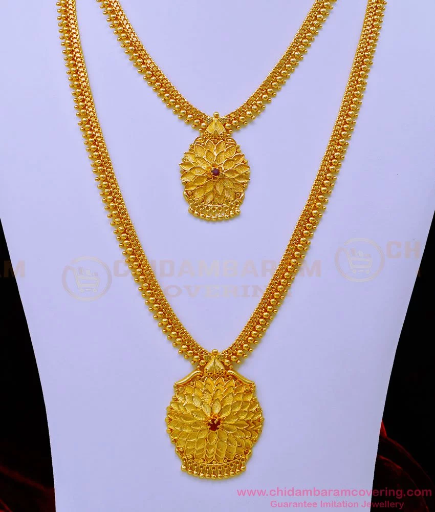 Buy 1 Gram Gold Simple Flower Design Pendant Haram Necklace Set ...