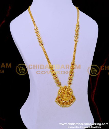 HRM760 - Latest Gold Plated Lakshmi Design Impon Stone Haram for Women