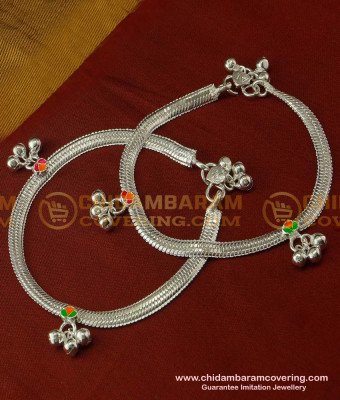 ANK027 - Artificial Silver Plated White Metal Anklet Velli Padasaram Design For Women
