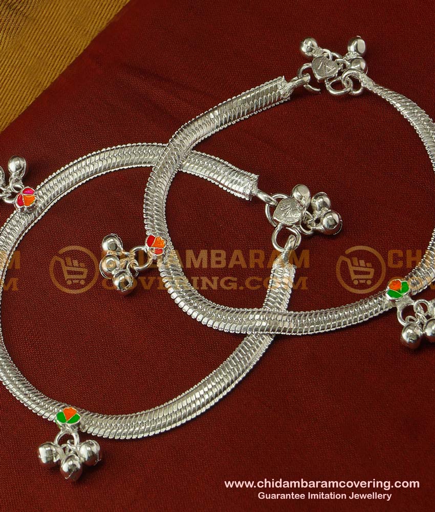 ANK027 - Artificial Silver Plated White Metal Anklet Velli Padasaram Design For Women