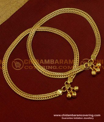 ANK034 - 10.5 Inch One Gram Gold Plated Flexible Chain Anklet Padasaram Design Buy Online 
