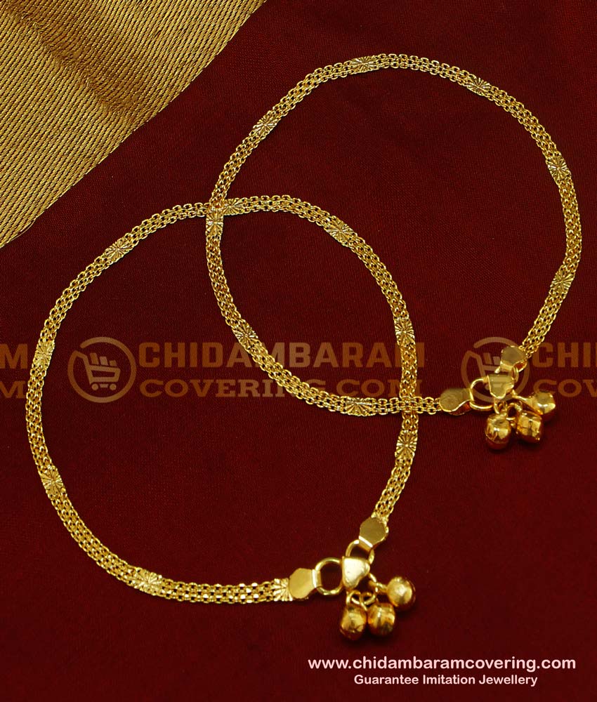ANK037 - 10.5 Inch 1 Gm Gold Plated Simple Chain Design Office Wear Anklet Design for Ladies