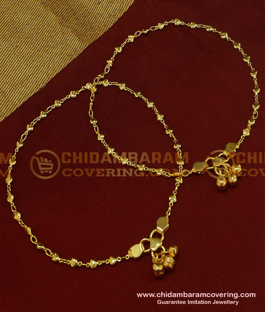 ANK041 - 11 Inch New Payal Heart Design Chidambaram Covering Anklet Collection Online