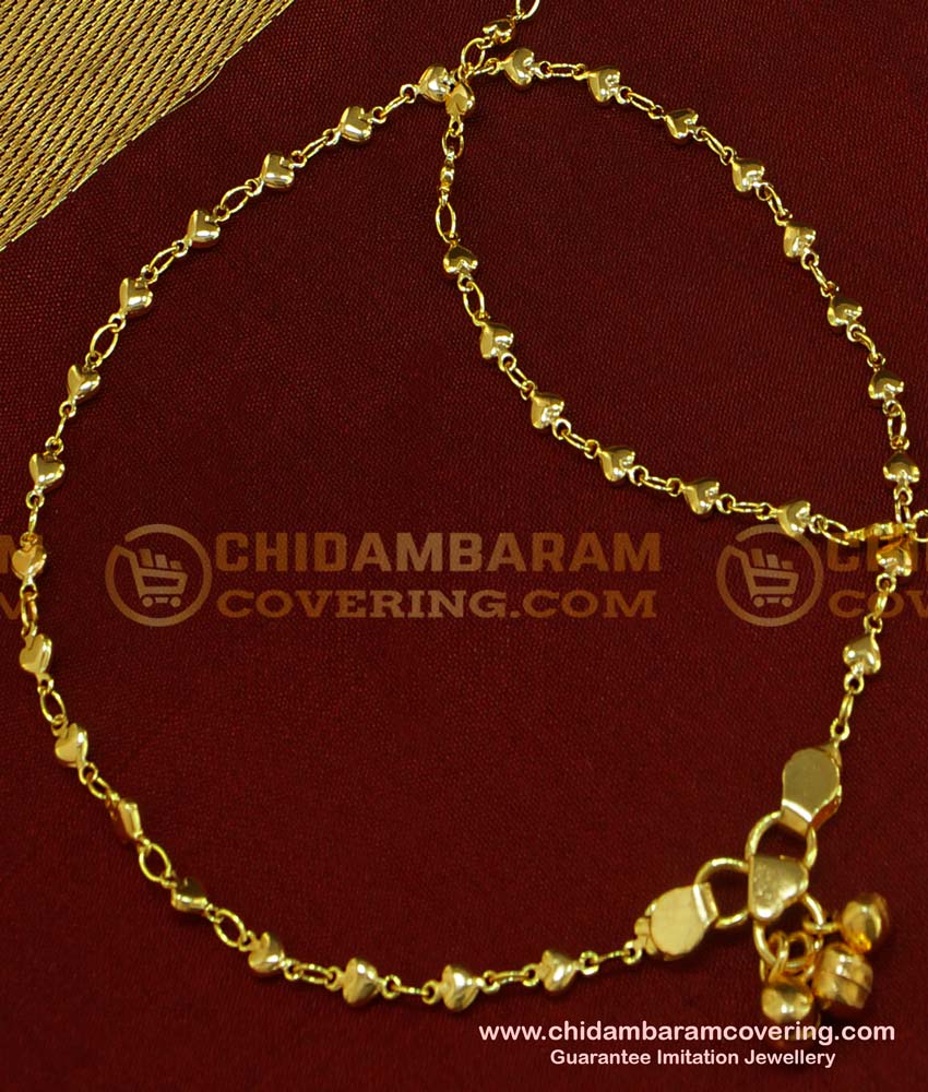 ANK041 - 10.5 Inch New Payal Heart Design Chidambaram Covering Anklet Collection Online
