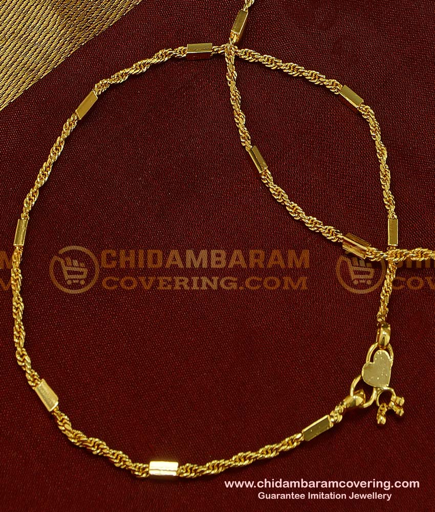 ANK047 - 10.5 Inch Light Weight Simple Daily Wear 1 Gram Gold Plated Kerala Chain Anklet