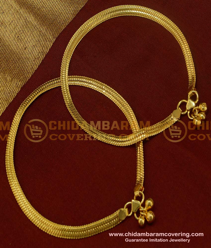 ANK048 - 7 Inch Real Gold Design Broad Anklet Flexible Chain Padasaram Design for Wedding