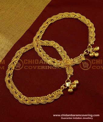 ANK054 - 9 Inch Bridal Wear Grand Look Broad Payal Double Chain Design Gold Anklet Design Indian Jewellery