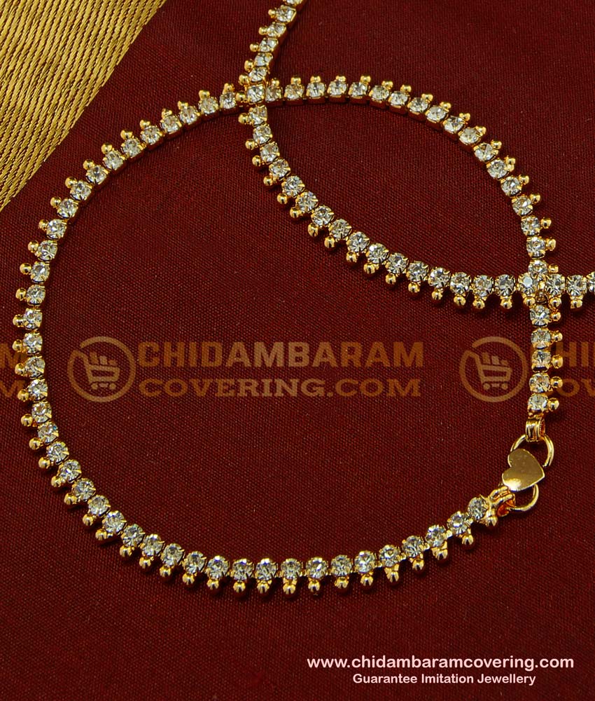 ANK055 - 10.5 Inch Modern White Stone Fancy Anklet Design Gold Plated Dulhan Payal Online 