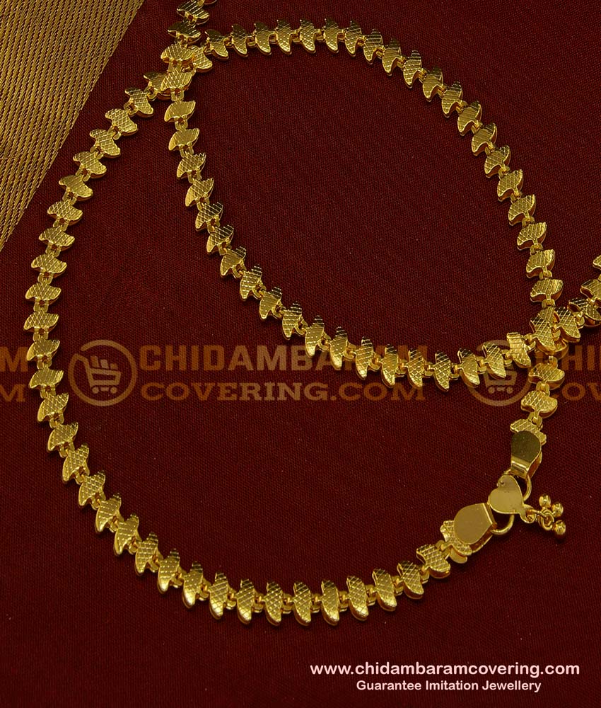 ANK064 - 10.5 Inch One Gram Gold Covering Anklet Collections Thick Designer Payal Buy Online 