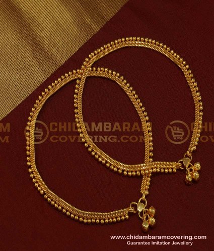 ANK073 - 11 Inch One Gram Gold Plate Gold Beads Anklet Designs Padasaram for Women 