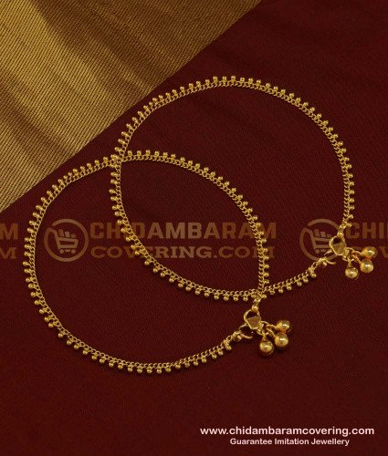 ANK074 - 10.5 Inch Buy One Gram Gold Covering Simple Thin Gold Beads Anklets Designs for Girls 