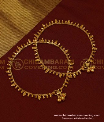ANK076 - 10.5 Inch Kerala Style Gold Design One Gram Gold Latest Anklet Designs Online