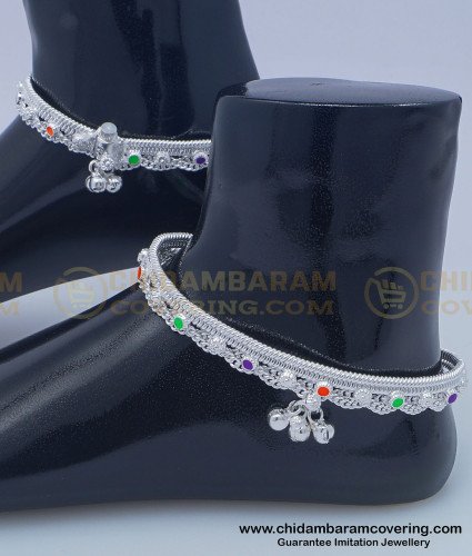 ANK086 - 10.5 Inches Bridal Wear White Metal Heavy Anklet Design New Silver Padasaram Online