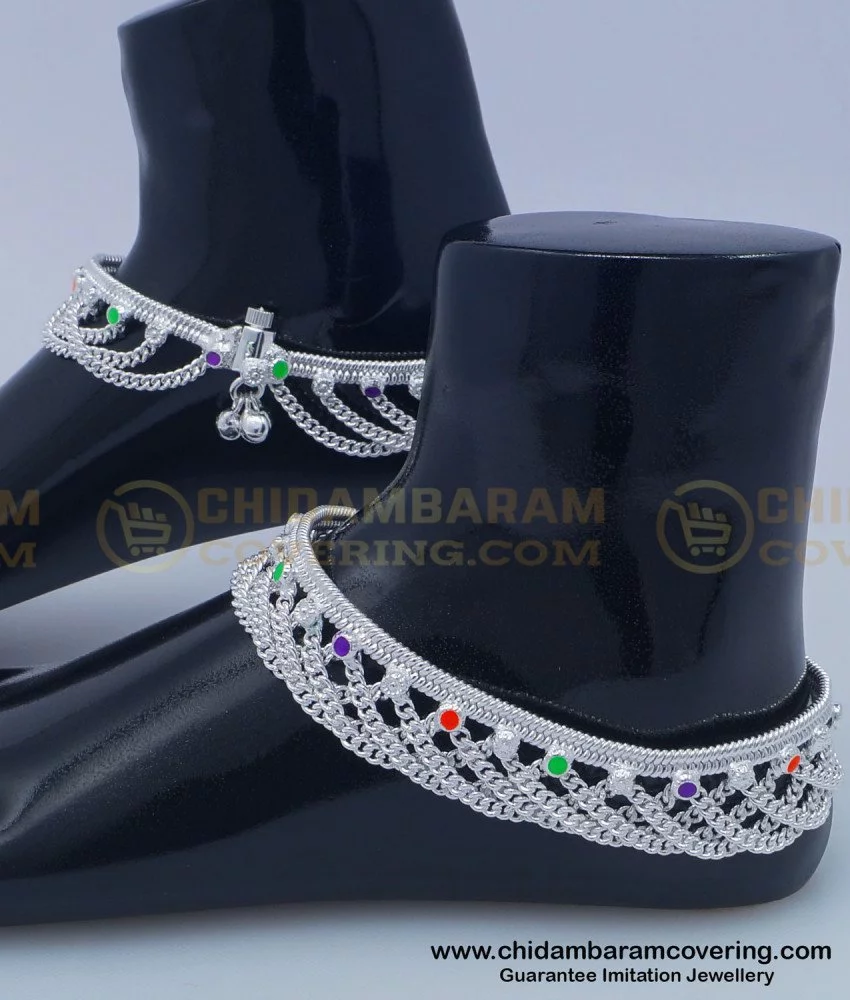 Buy Wedding Anklet White Metal Heavy Hanging Chain Chandi Dulhan ...