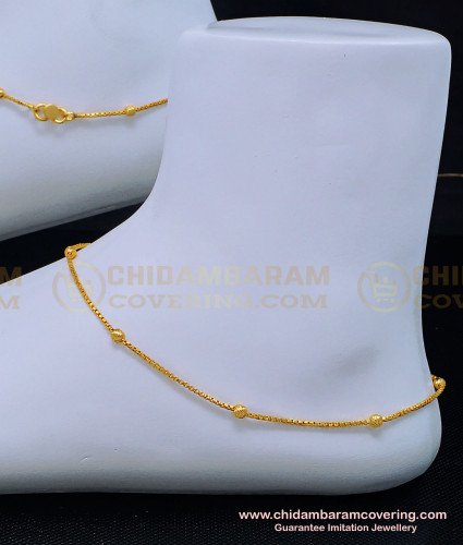 ANK089 - 9.5 Inches simple Light Weight thin balls chain anklet gold design payal for women 