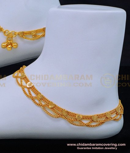 ANK096 - 11 Inch Bridal Wear Grand Look Double Chain with Heart Model Gold Covering Anklet Online