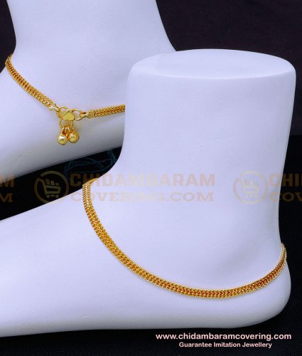ANK112 - 10 Inch Daily Wear Chain Model Simple Gold Kolusu Designs