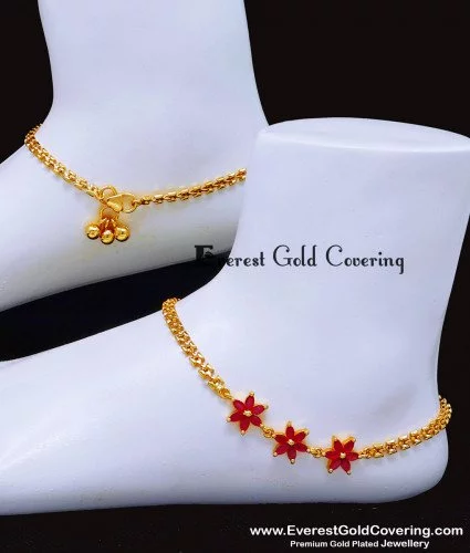 ANK152 - 10.5 Inch Elegant Ruby Stone Flower Model Western Style Anklets