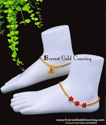 ANK152 - 10.5 Inch Elegant Ruby Stone Flower Model Western Style Anklets