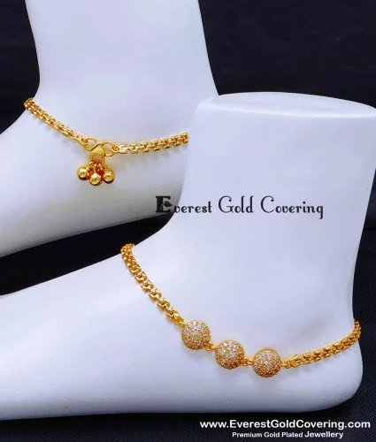 ANK153 - 10.5 Inch Latest Party Wear Gold Anklet Designs for Ladies