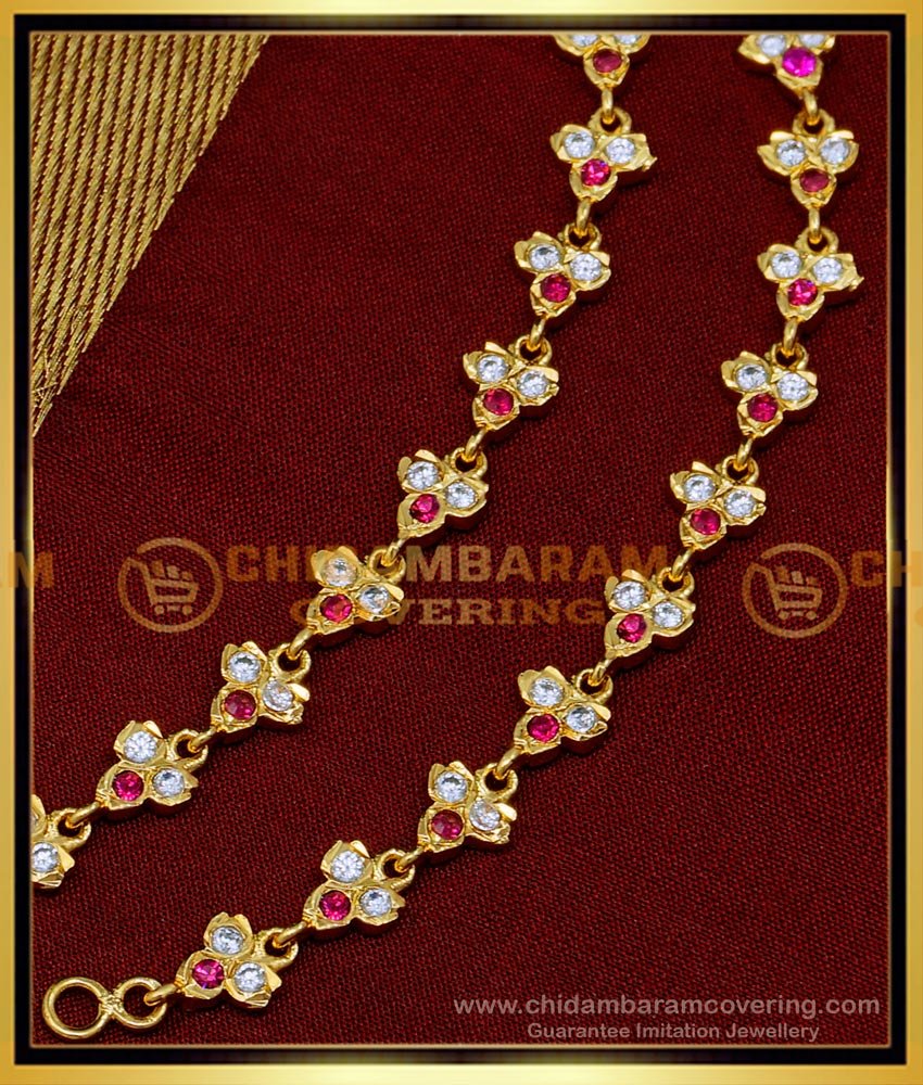Traditional Impon Gold Ear Chain Designs with Stone