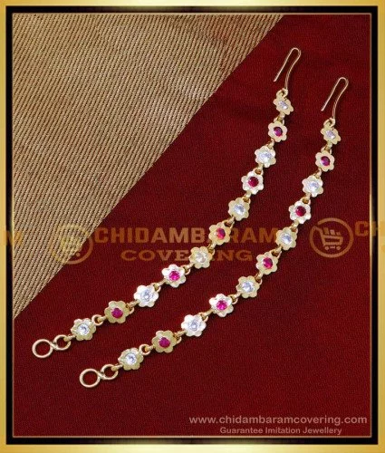 Buy Bridal Wear Latest Ruby Emerald Stone Side Ear Chain for Earrings