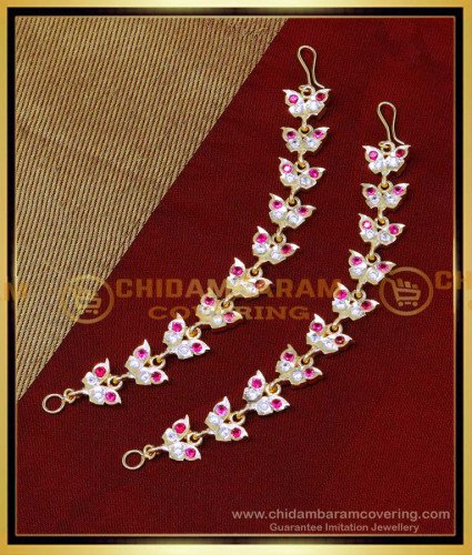 MAT223 - South Indian Side Mattal Designs Impon Stone Ear Chain