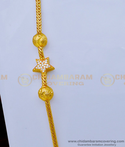 MCHN413 - Unique White Stone Star Design Mugappu Chain One Gram Gold Plated Jewellery 