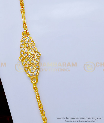 MCHN427 - 1 Gram Gold White Stone Mugappu Design with Designer Chain Imitation Jewellery 