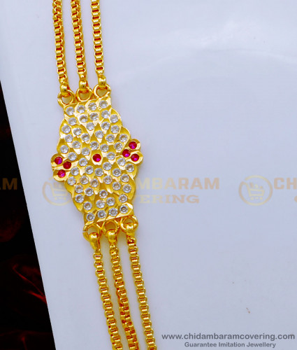 MCHN458 - 1 Gram Gold Plated Impon Mugappu Chain Designs for Women 