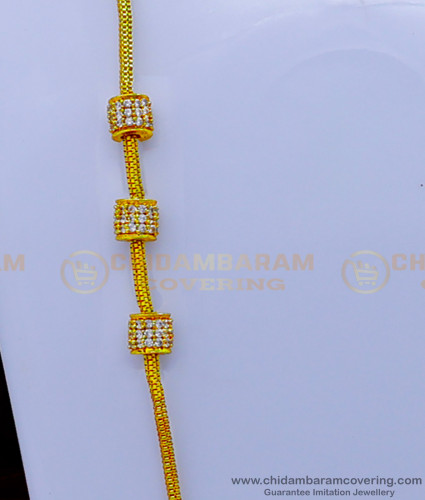 MCHN503 - Trendy White Stone Moppu Chain Designs Gold Plated Jewellery 